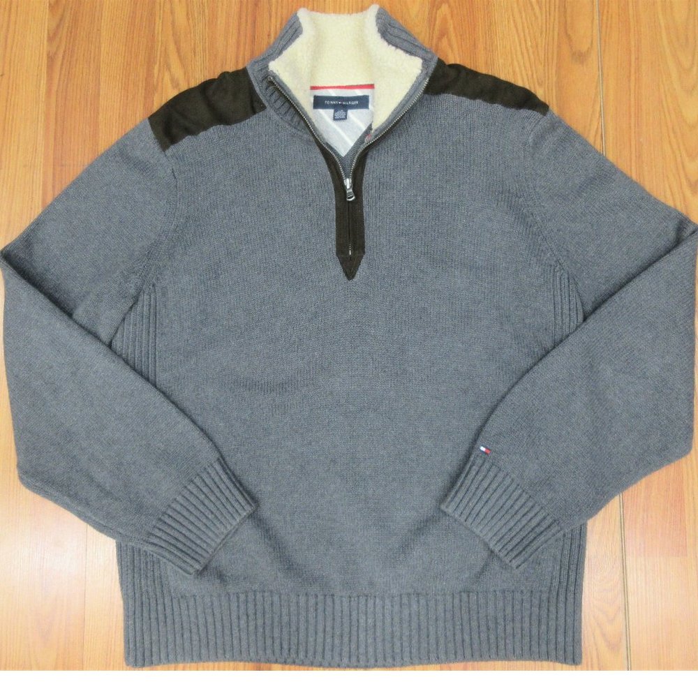 TOMMY HILFIGER Mens 100% COTTON KNIT 1/4 ZIP SWEAT